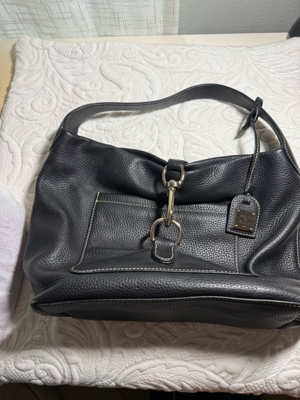 Dooney & Bourke Pebbled Leather Black Shoulder Bag with Signature Hardware